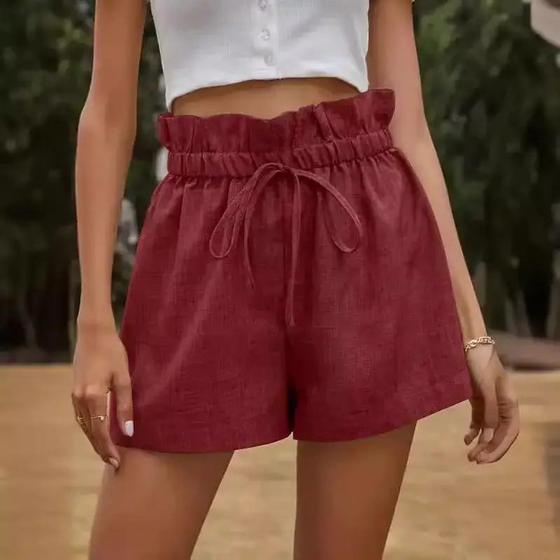 Women High Waist Tie Shorts Maroon 2026 - Image 7