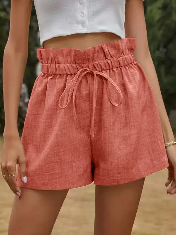 Women High Waist Tie Shorts Maroon 2026 - Image 5