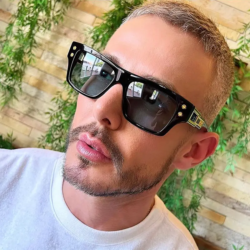 Men European Square Frame Sunglasses with Dark Tint