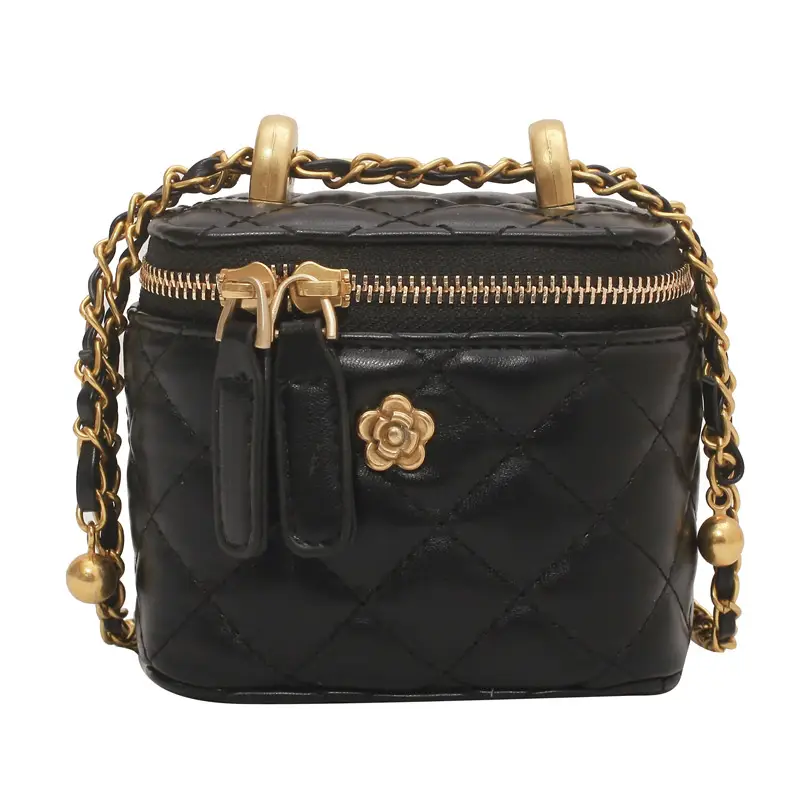 Pink Quilted Chain Shoulder Bag Set for Women - Image 13