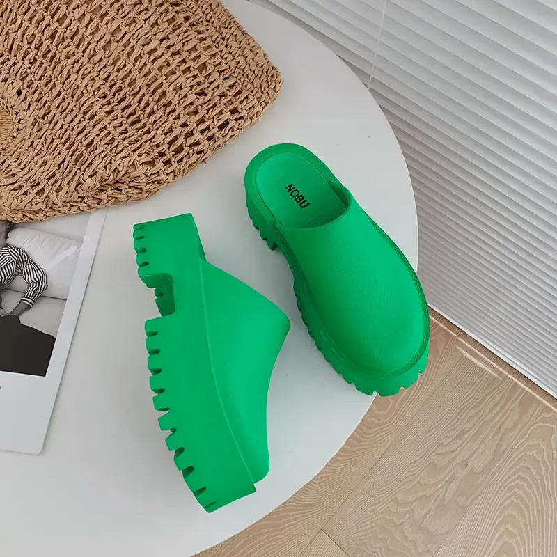 Women's Green Thick Platform Slippers 2023