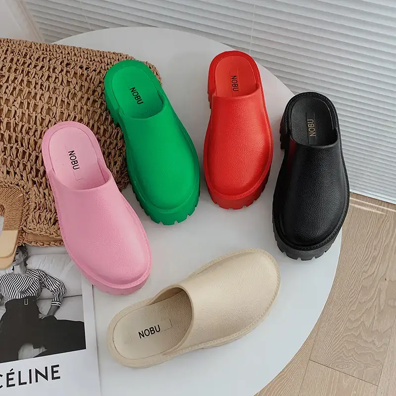Women's Green Thick Platform Slippers 2023