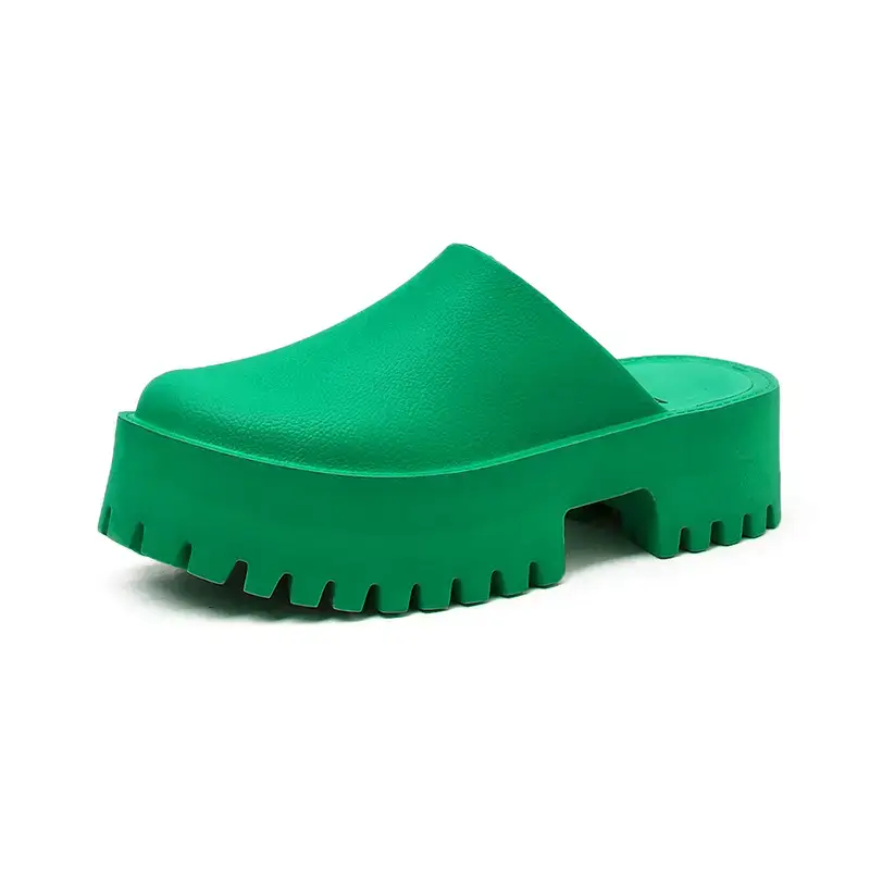 Women's Green Thick Platform Slippers 2023