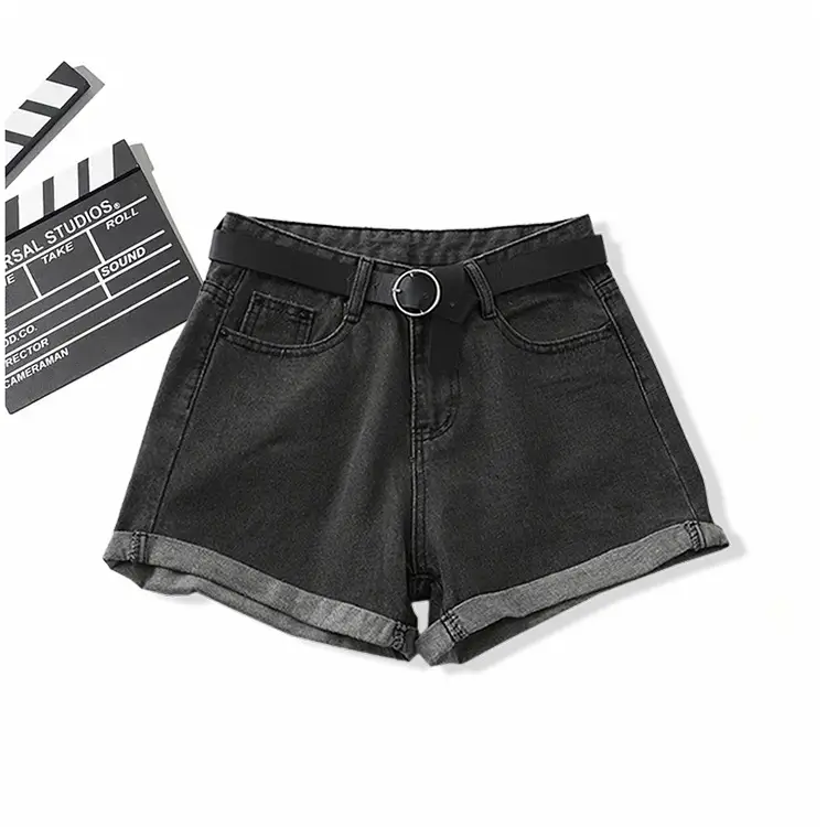Women Black Denim Shorts High Waist Slimming Casual - Image 5