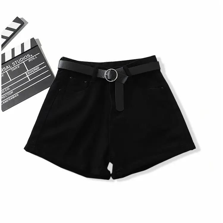 Women Black Denim Shorts High Waist Slimming Casual - Image 2