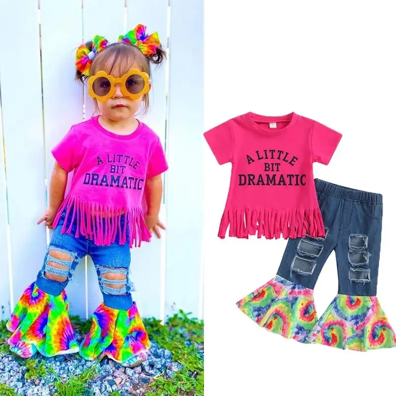 Girls Pink Letter T-shirt Two-piece Set - Image 2