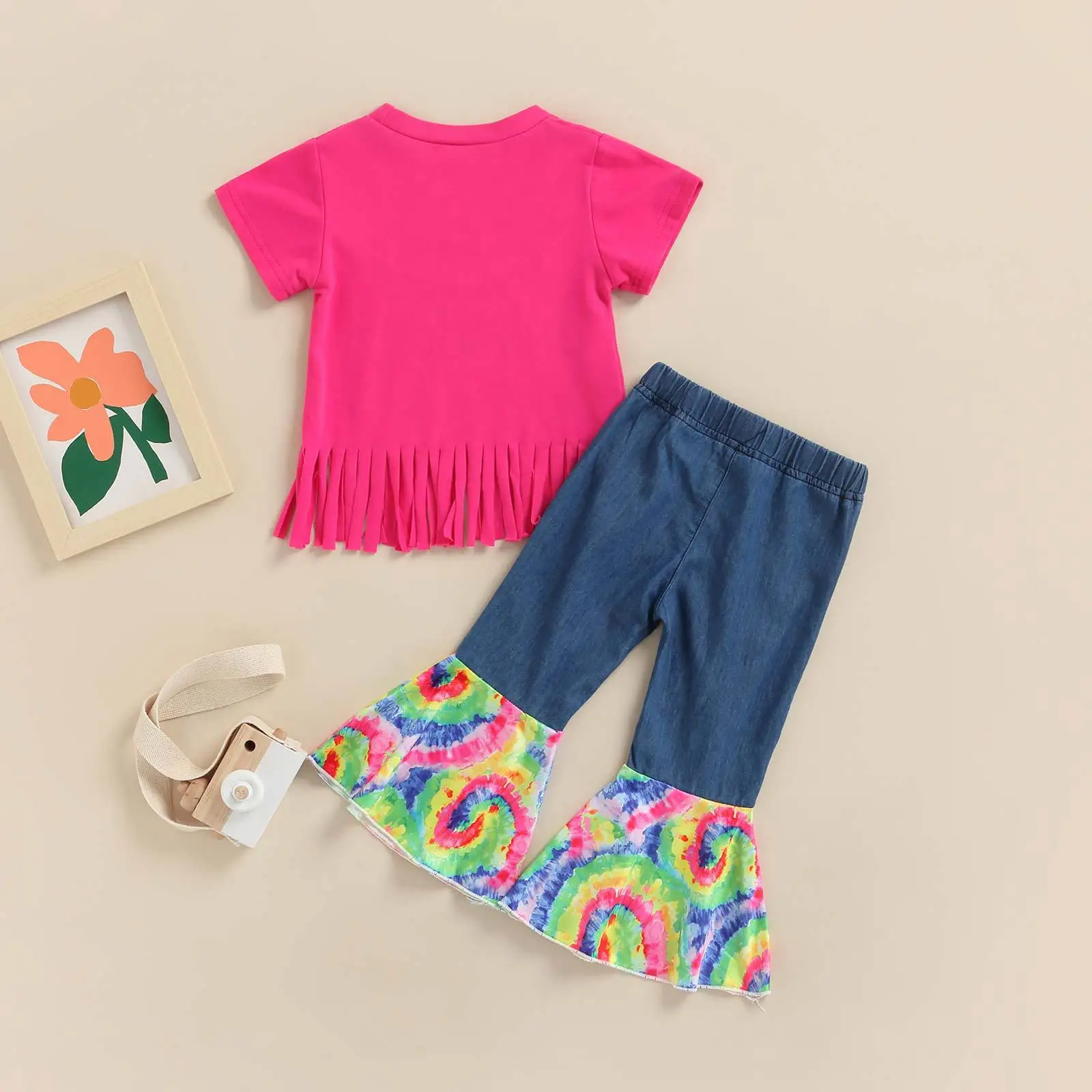 Girls Pink Letter T-shirt Two-piece Set - Image 4