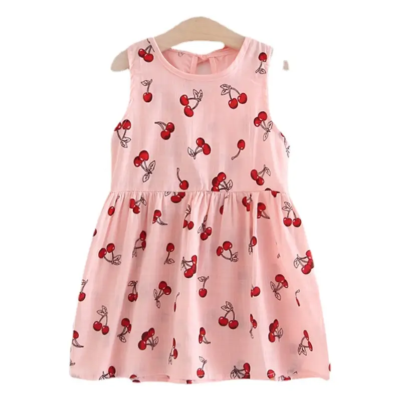 Spot 2022 Pink Cherry Girls Dress Cotton Princess Dress