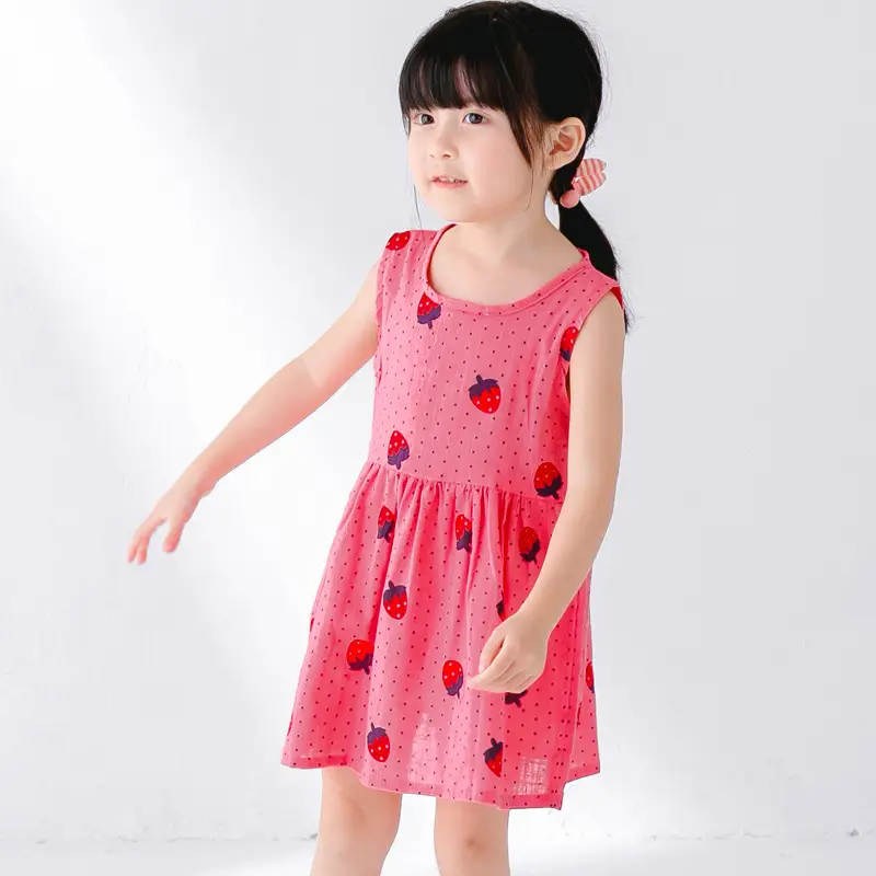 Spot 2022 Pink Cherry Girls Dress Cotton Princess Dress - Image 8