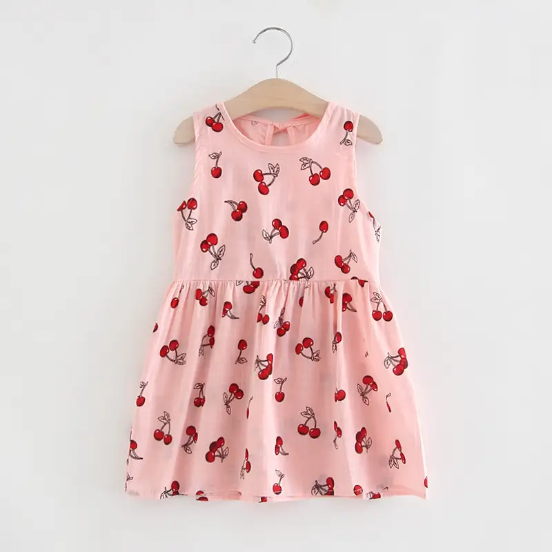 Spot 2022 Pink Cherry Girls Dress Cotton Princess Dress - Image 12