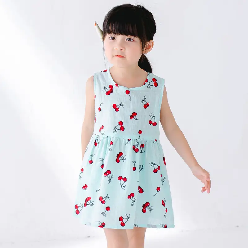 Spot 2022 Pink Cherry Girls Dress Cotton Princess Dress - Image 4