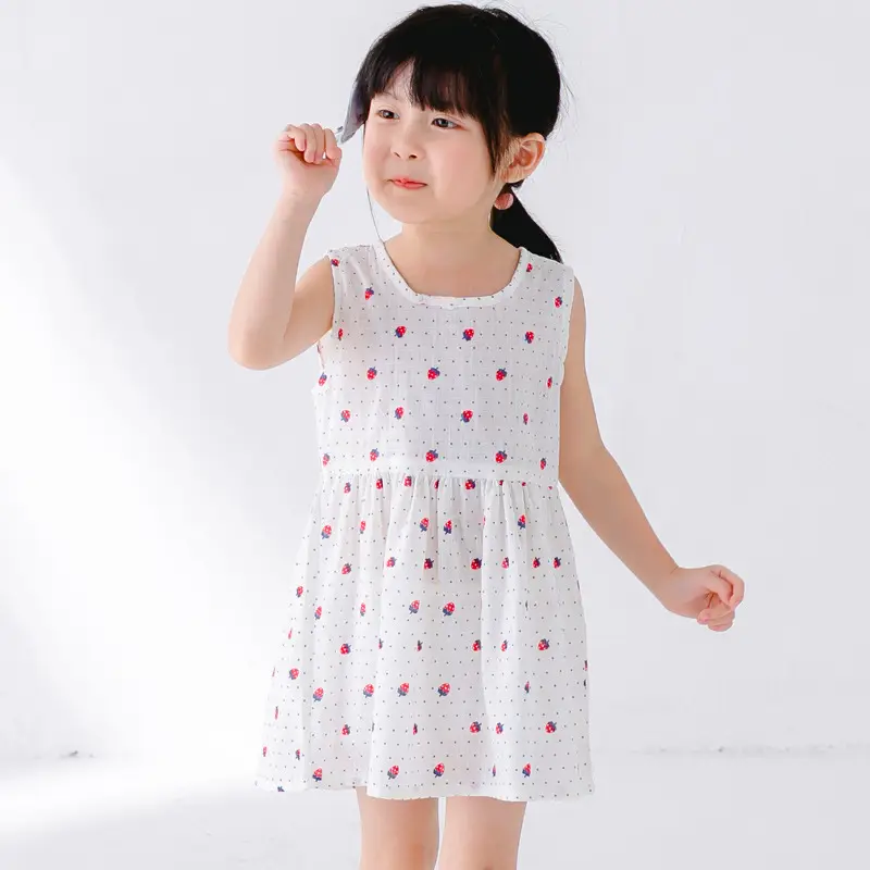 Spot 2022 Pink Cherry Girls Dress Cotton Princess Dress - Image 5