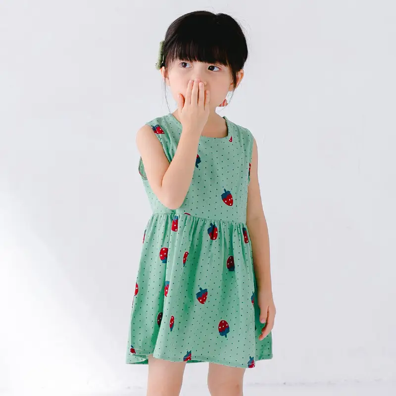 Spot 2022 Pink Cherry Girls Dress Cotton Princess Dress - Image 6