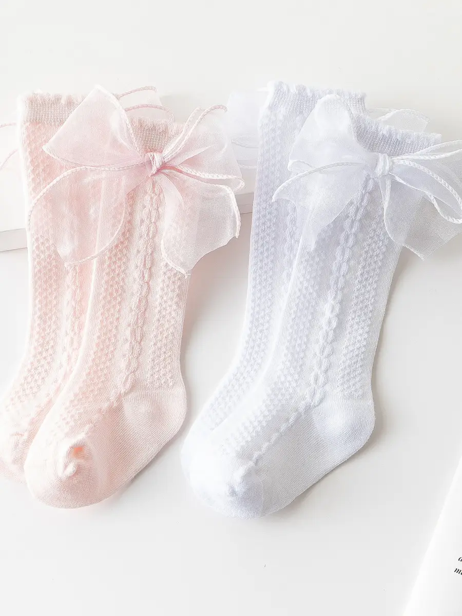2025 Spring Baby Bow Mid-Calf Socks White Pink - Image 8
