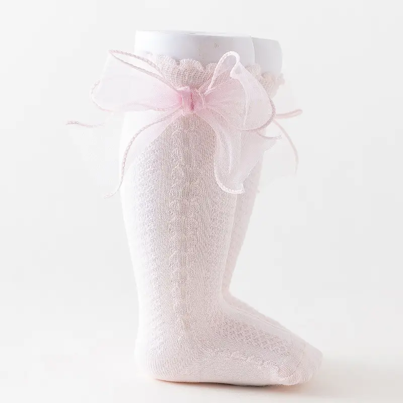 2025 Spring Baby Bow Mid-Calf Socks White Pink - Image 2
