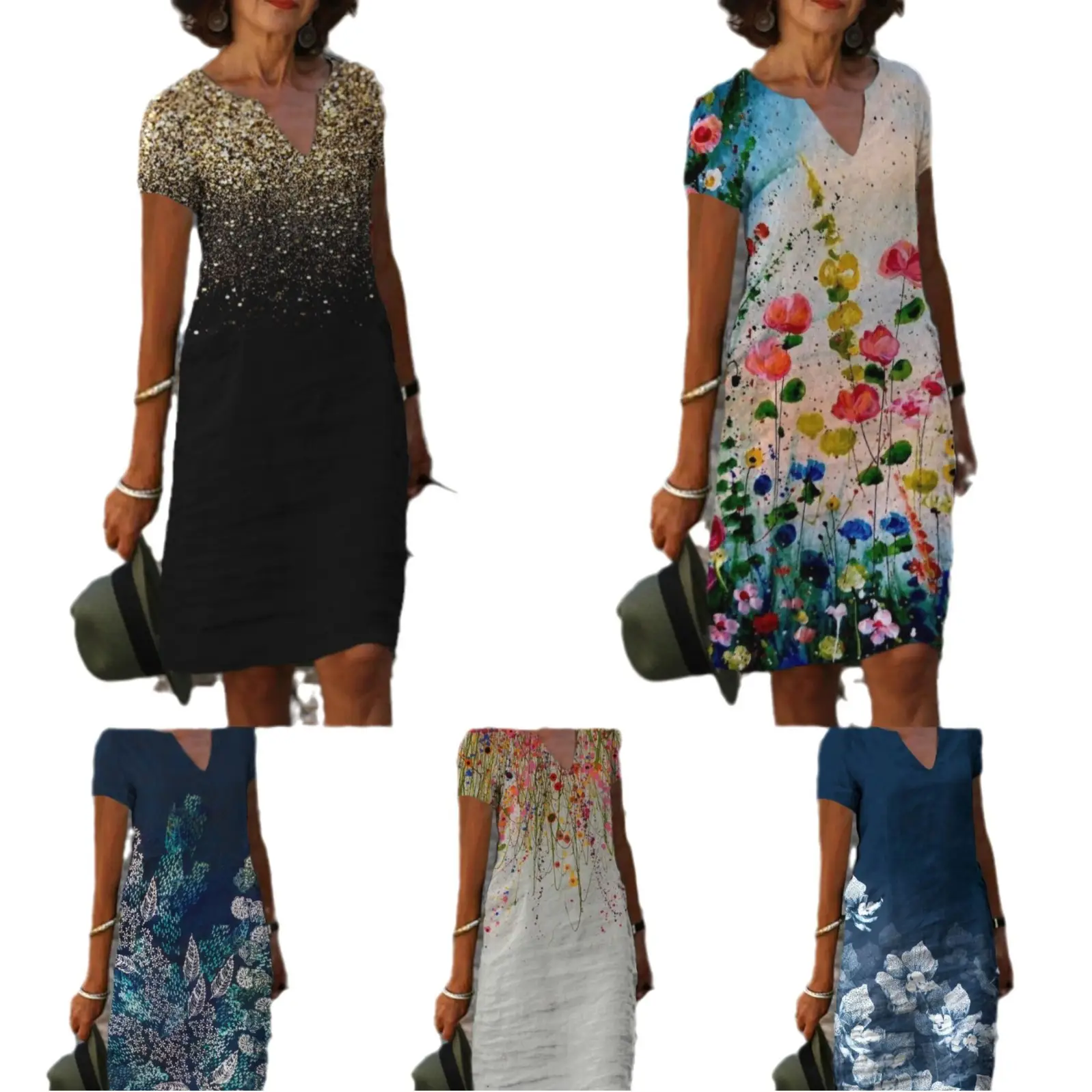 Printed V-Neck Floral Dress for Women
