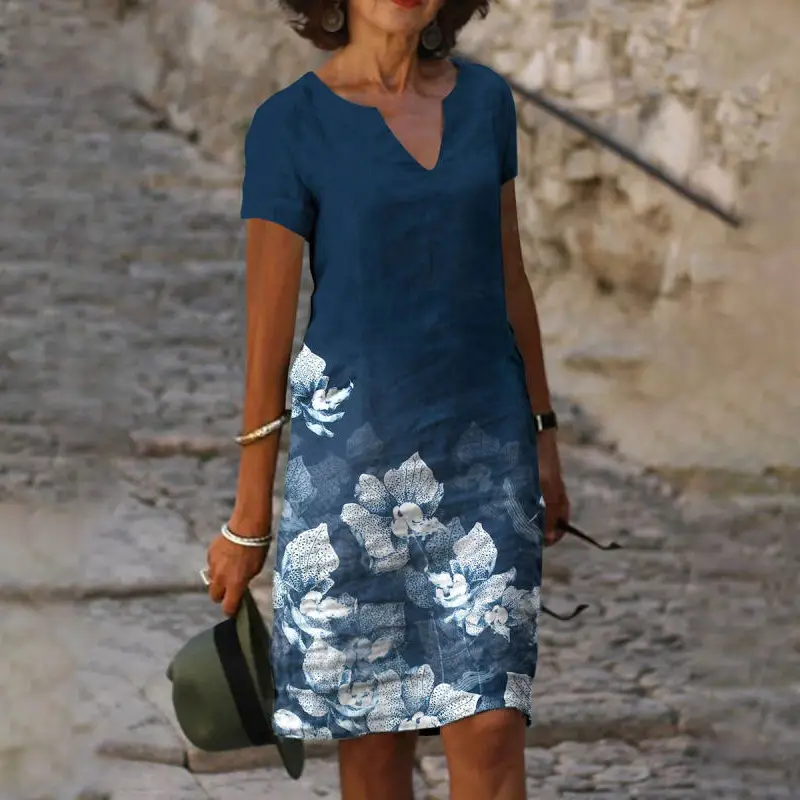 Printed V-Neck Floral Dress for Women