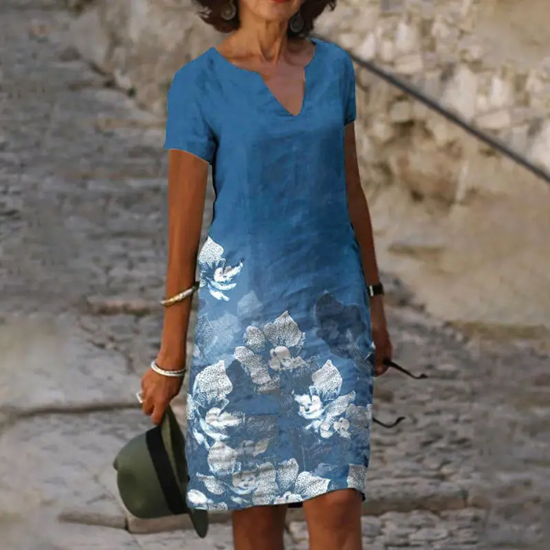 Printed V-Neck Floral Dress for Women