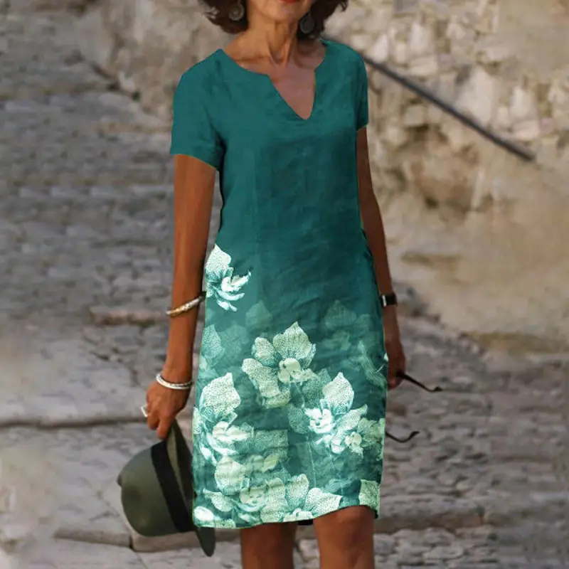 Printed V-Neck Floral Dress for Women