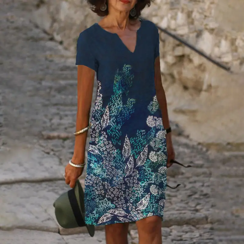 Printed V-Neck Floral Dress for Women