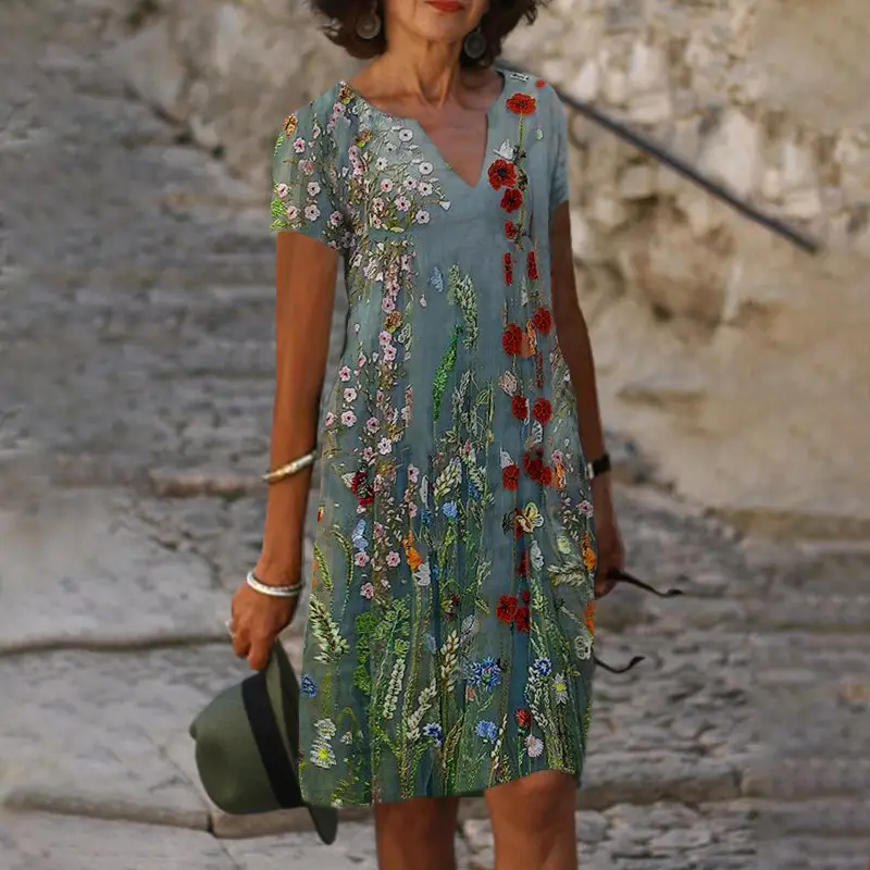 Printed V-Neck Floral Dress for Women