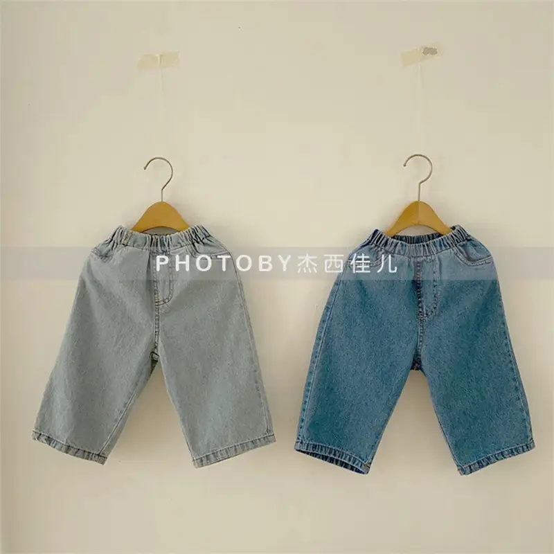 Kids Korean Style Cotton Jeans Blue Light 2 - Image 4