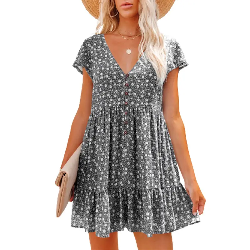 V-Neck Floral Shorts Dress Women Spring Summer 2023 - Image 5