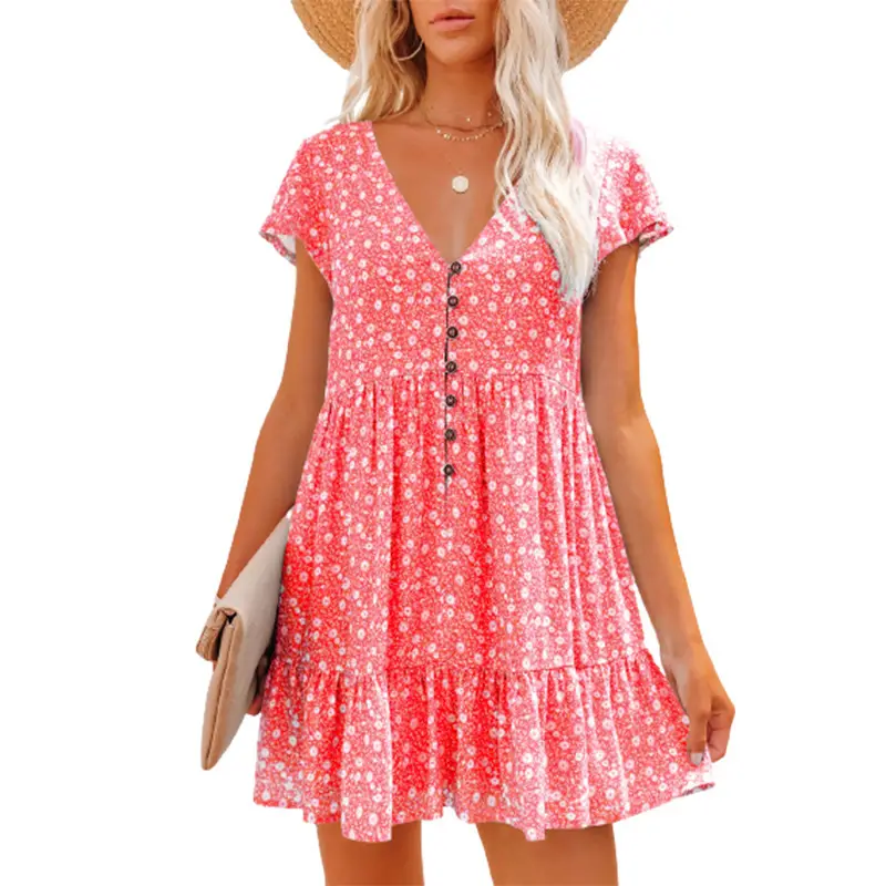 V-Neck Floral Shorts Dress Women Spring Summer 2023 - Image 2