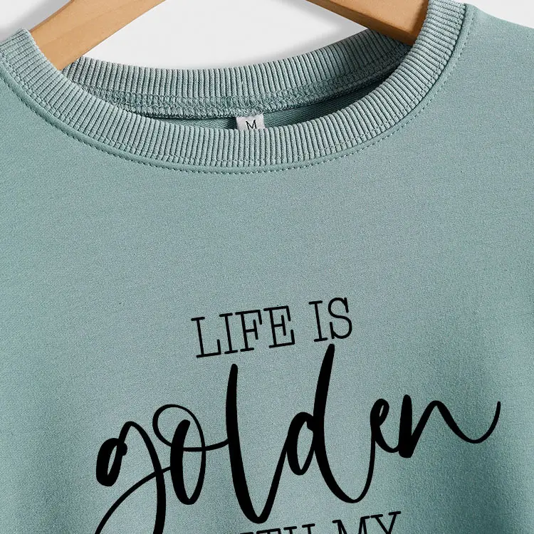 Golden Letter Printed Long Sleeve Sweatshirt Plus Size - Image 16