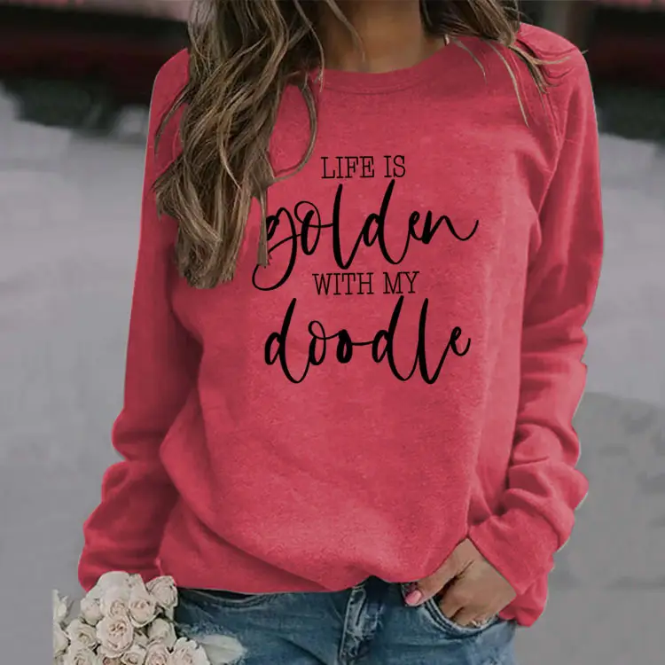 Golden Letter Printed Long Sleeve Sweatshirt Plus Size - Image 17