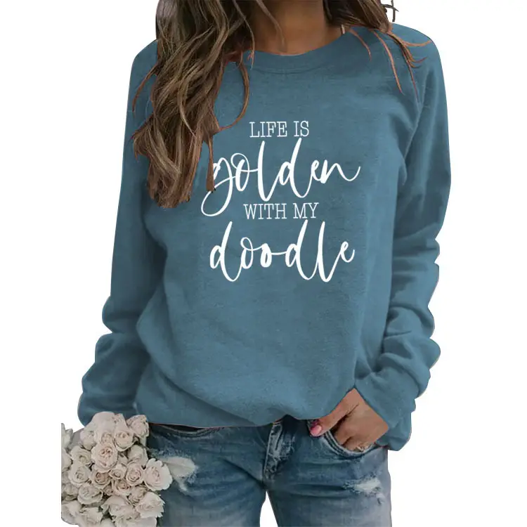 Golden Letter Printed Long Sleeve Sweatshirt Plus Size - Image 18