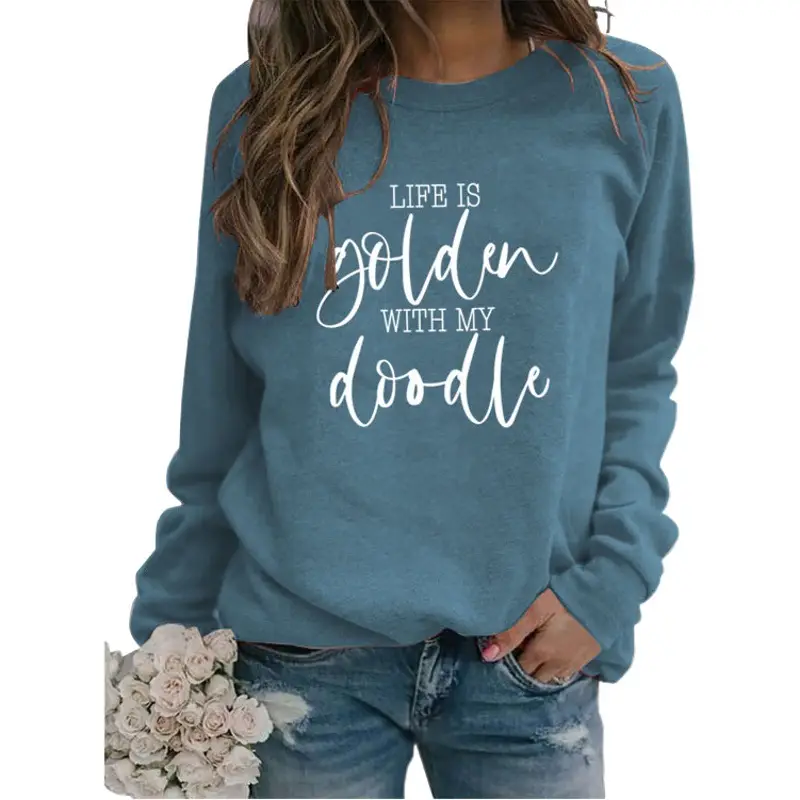 Golden Letter Printed Long Sleeve Sweatshirt Plus Size
