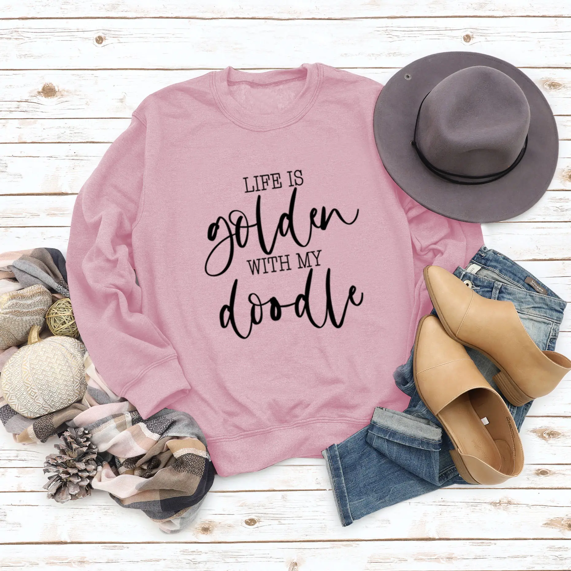 Golden Letter Printed Long Sleeve Sweatshirt Plus Size - Image 3