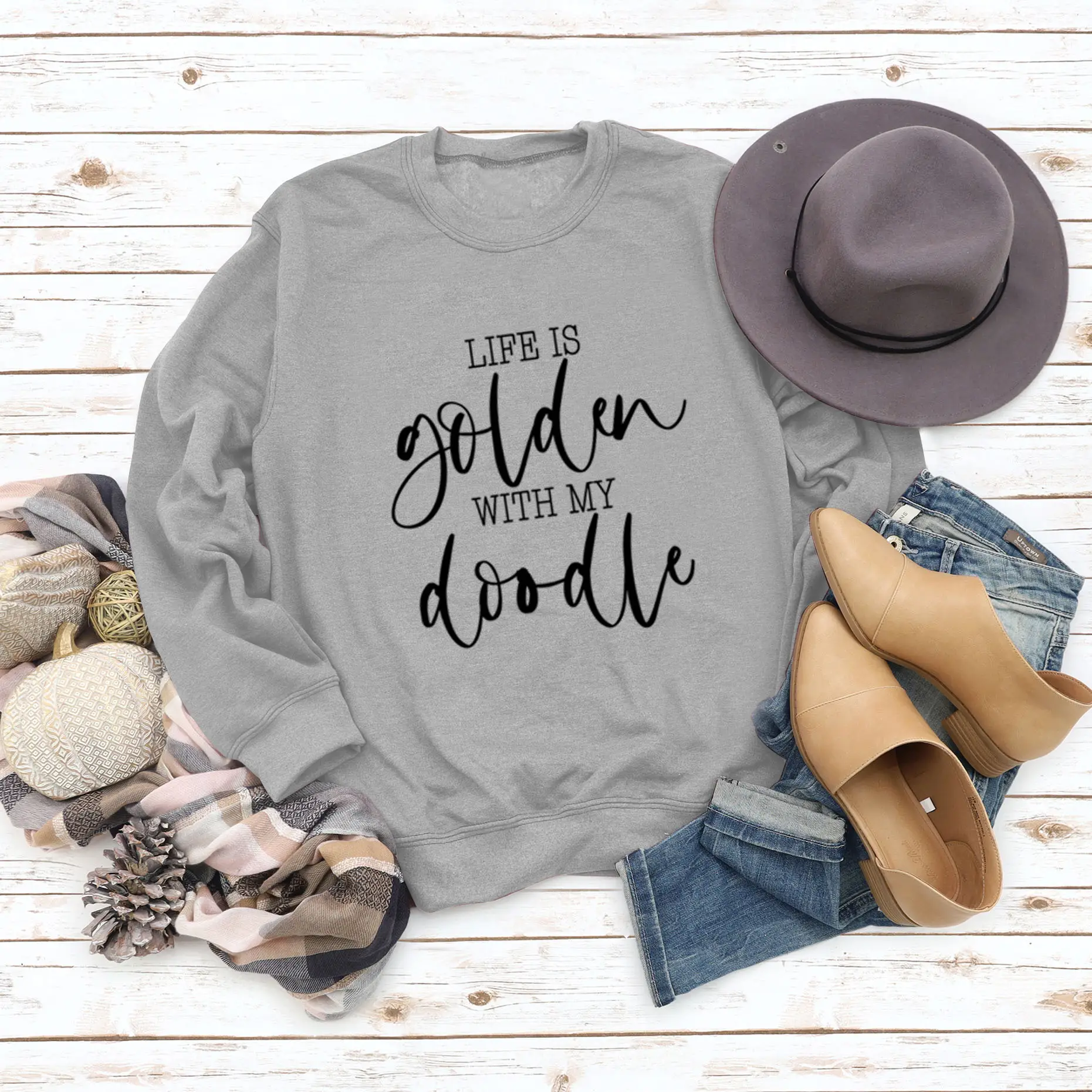 Golden Letter Printed Long Sleeve Sweatshirt Plus Size - Image 5