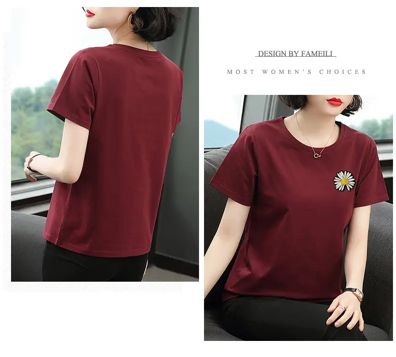 Women Printed T-Shirt Black Daisy Design Plus Size — feature 12