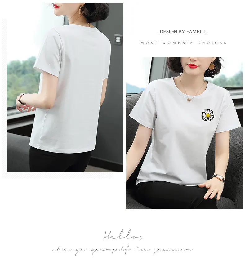 Women Printed T-Shirt Black Daisy Design Plus Size — feature 20