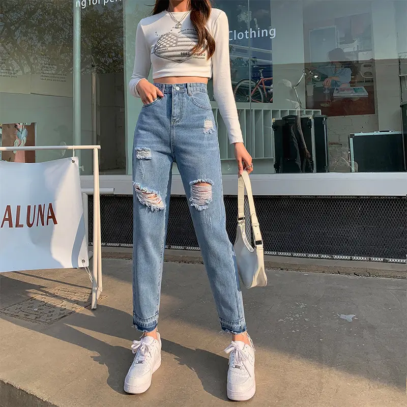 Women Cropped Jeans High Waist Slimming Spring Summer - Image 2