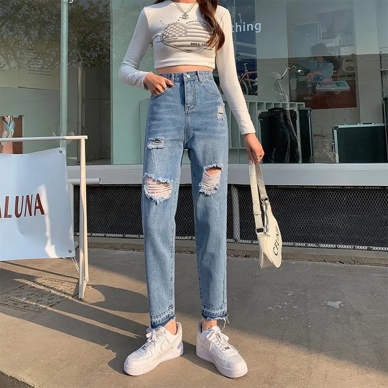 Women Cropped Jeans High Waist Slimming Spring Summer - Image 3