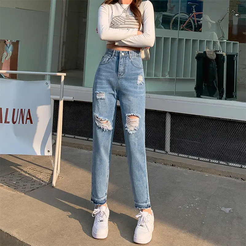 Women Cropped Jeans High Waist Slimming Spring Summer - Image 4