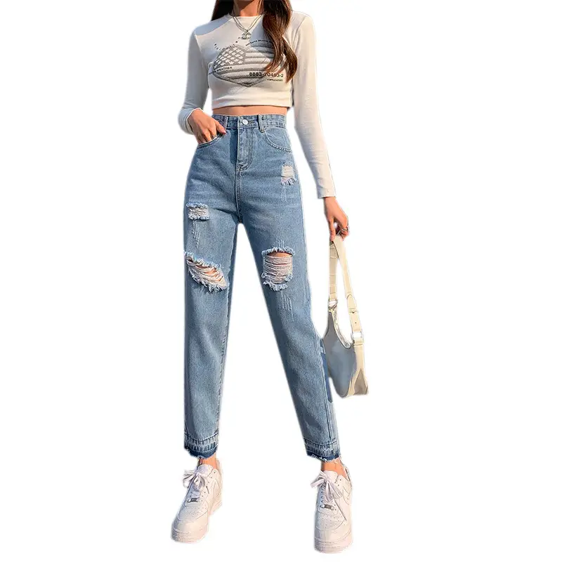 Women Cropped Jeans High Waist Slimming Spring Summer - Image 5