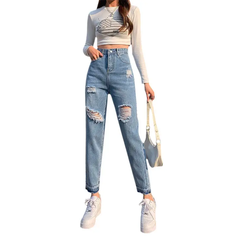 Women Cropped Jeans High Waist Slimming Spring Summer
