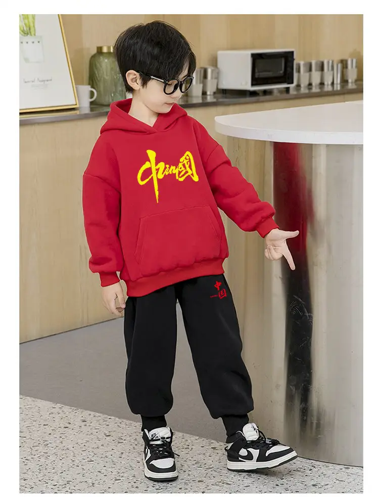 Boys Red Hoodie Sweat Suit Spring 2026 Korean Style — feature 11