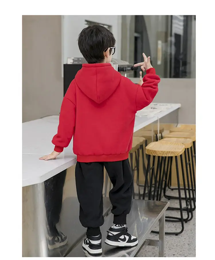 Boys Red Hoodie Sweat Suit Spring 2026 Korean Style — feature 12