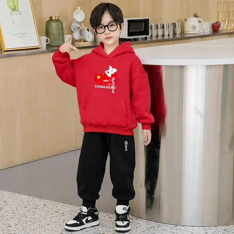 Boys Red Hoodie Sweat Suit Spring 2026 Korean Style - Image 18