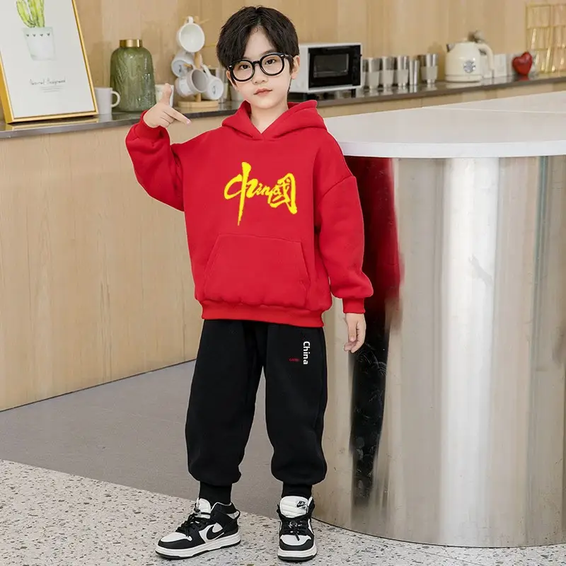 Boys Red Hoodie Sweat Suit Spring 2026 Korean Style - Image 6