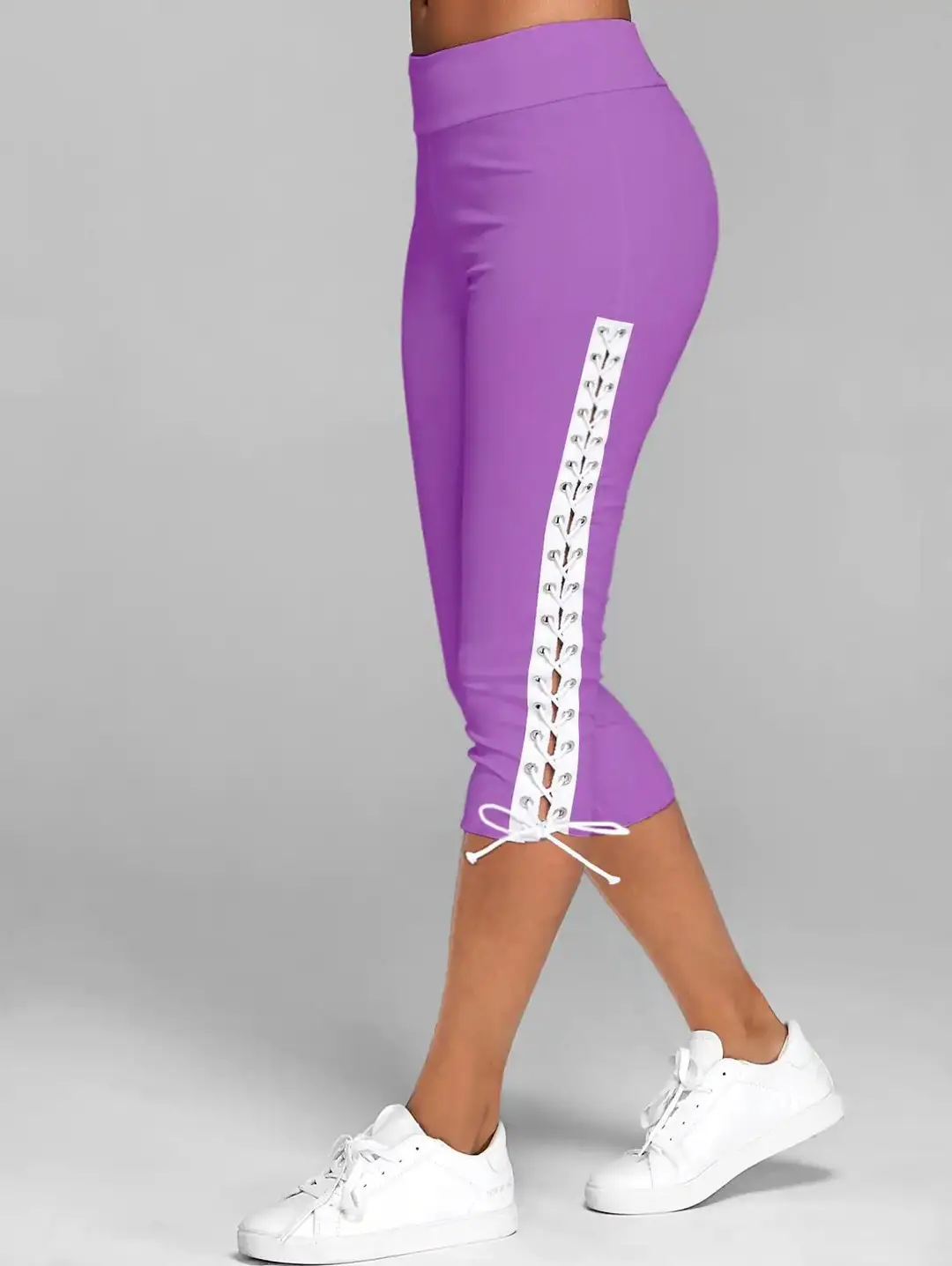 Purple Lace-Up Capri Pants with Zip 2022 - Image 4