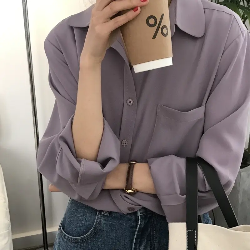 Women Blue Long Sleeve Lapel Shirt South Korea Style — feature 10