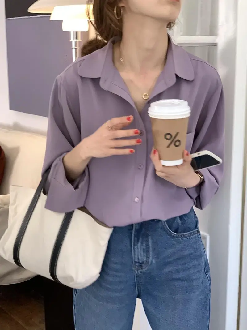 Women Blue Long Sleeve Lapel Shirt South Korea Style — feature 11