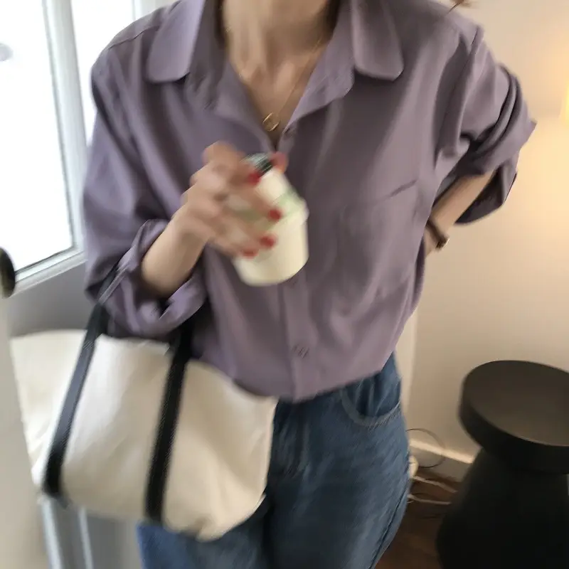 Women Blue Long Sleeve Lapel Shirt South Korea Style — feature 15