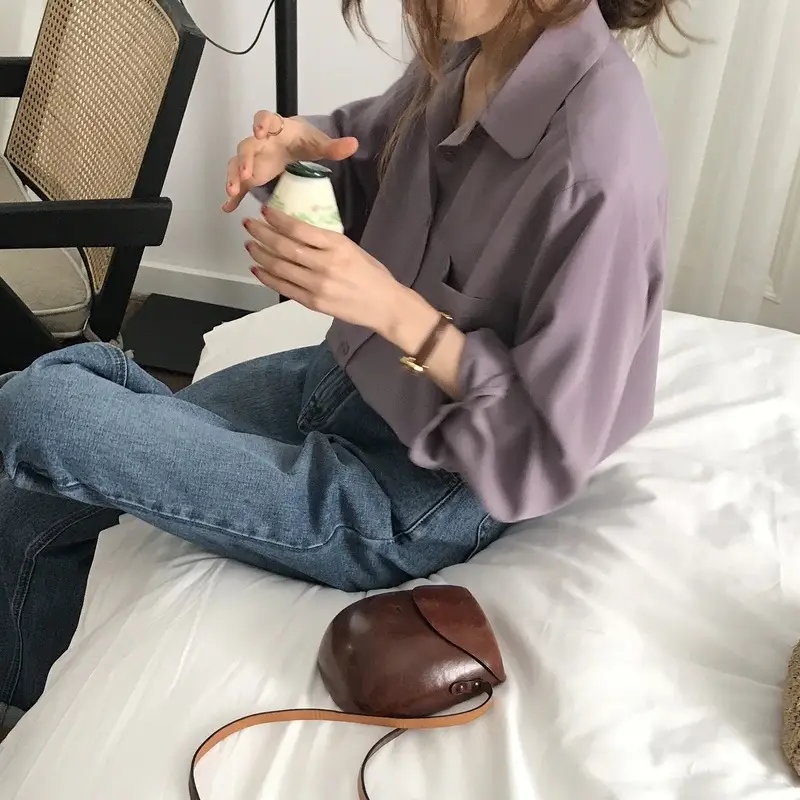 Women Blue Long Sleeve Lapel Shirt South Korea Style — feature 16